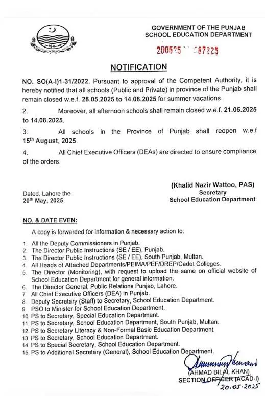 Punjab Summer Vacation Policy